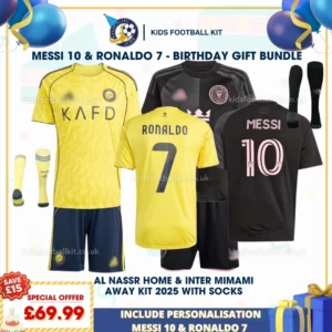 Al Nassr home & Inter Miami away Kids Football Kit 25_26 - RONALDO 7 & MESSI 10-p