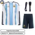 Argentina-Home-Kids-Football-Kit-2026-Long-sleeve-front-view-with-socks-re