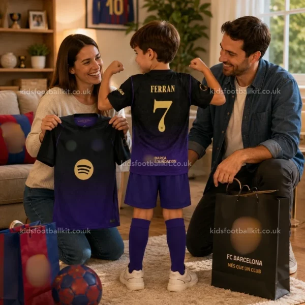 Barcelona Away Kids Kit 26_27-over view-FERRAN 7-image