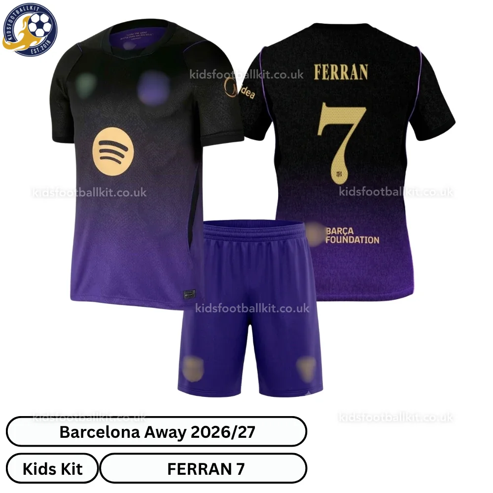Barcelona Away Kids Football Kit 2026/27 – FERRAN 7 (No Socks)