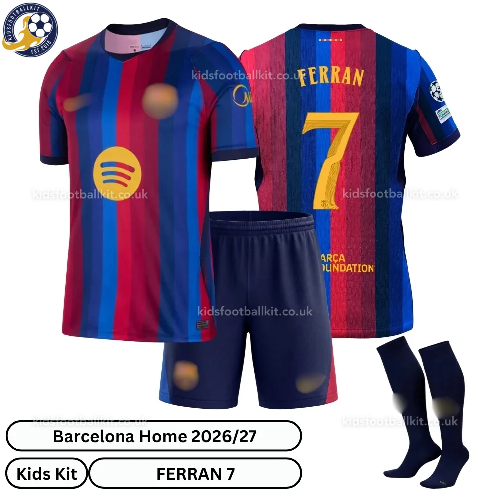 Barcelona Home Kids Football Kit 2026/27 – FERRAN 7 (With Socks)
