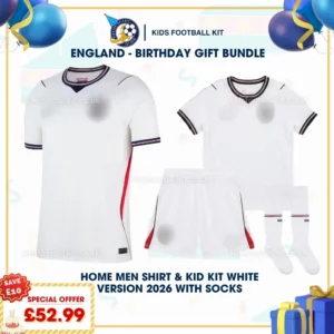 England Home men and kids kit 2026-white short-p