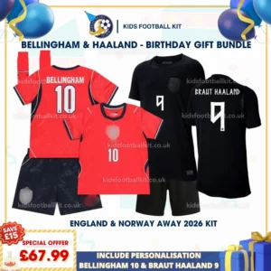 England and Norway away kids kit 2026-BELLINGHAM 10 and BRAUT HAALAND 9-p