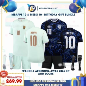 France and Argentina away kids kits 2026 - MBAPPE 10 and MESSI 10-p