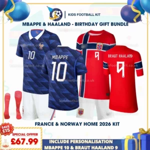 France and Norway World Cup Home Kids Kit 2026_MBAPPE 10 and BRAUT HAALAND 9-p