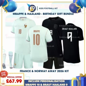 France and Norway away Kids Kit 2026_MBAPPE 10 and BRAUT HAALAND 9-p