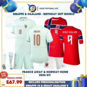 France away and Norway home Kids Kit 2026_MBAPPE 10 and BRAUT HAALAND 9-p