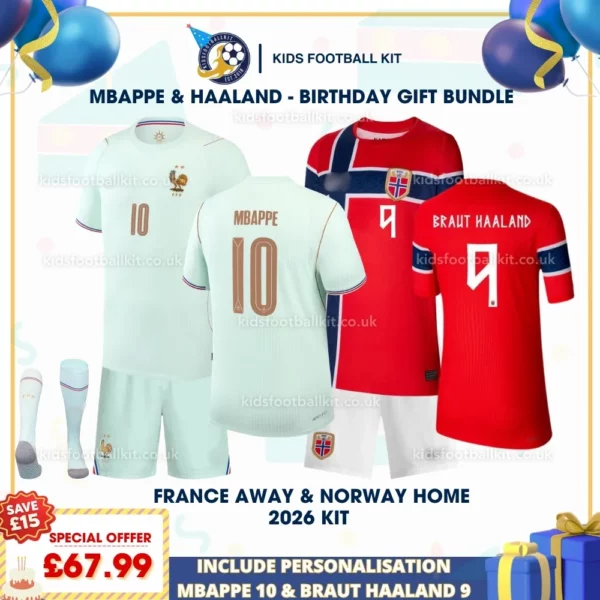 France away and Norway home Kids Kit 2026_MBAPPE 10 and BRAUT HAALAND 9-p