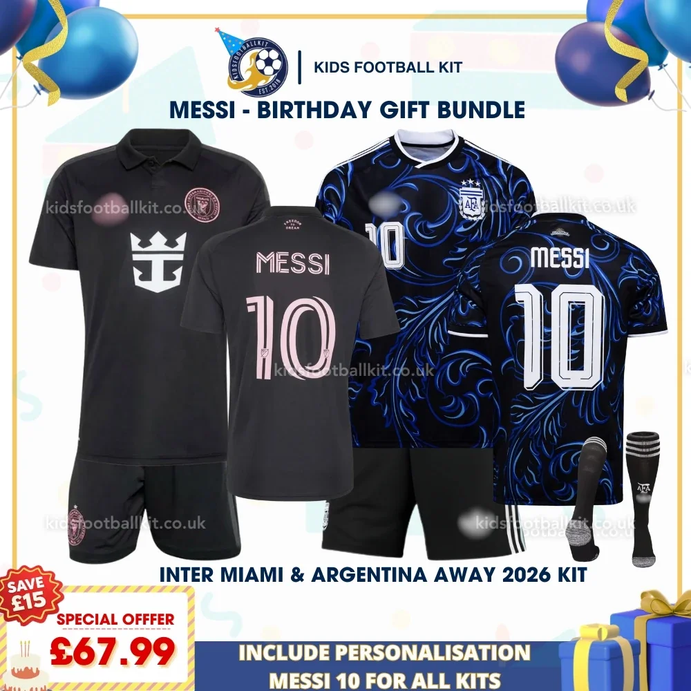 Inter Miami and Argentina World Cup 2026 Birthday Gift Pack – Away Kids Football Kit – MESSI 10