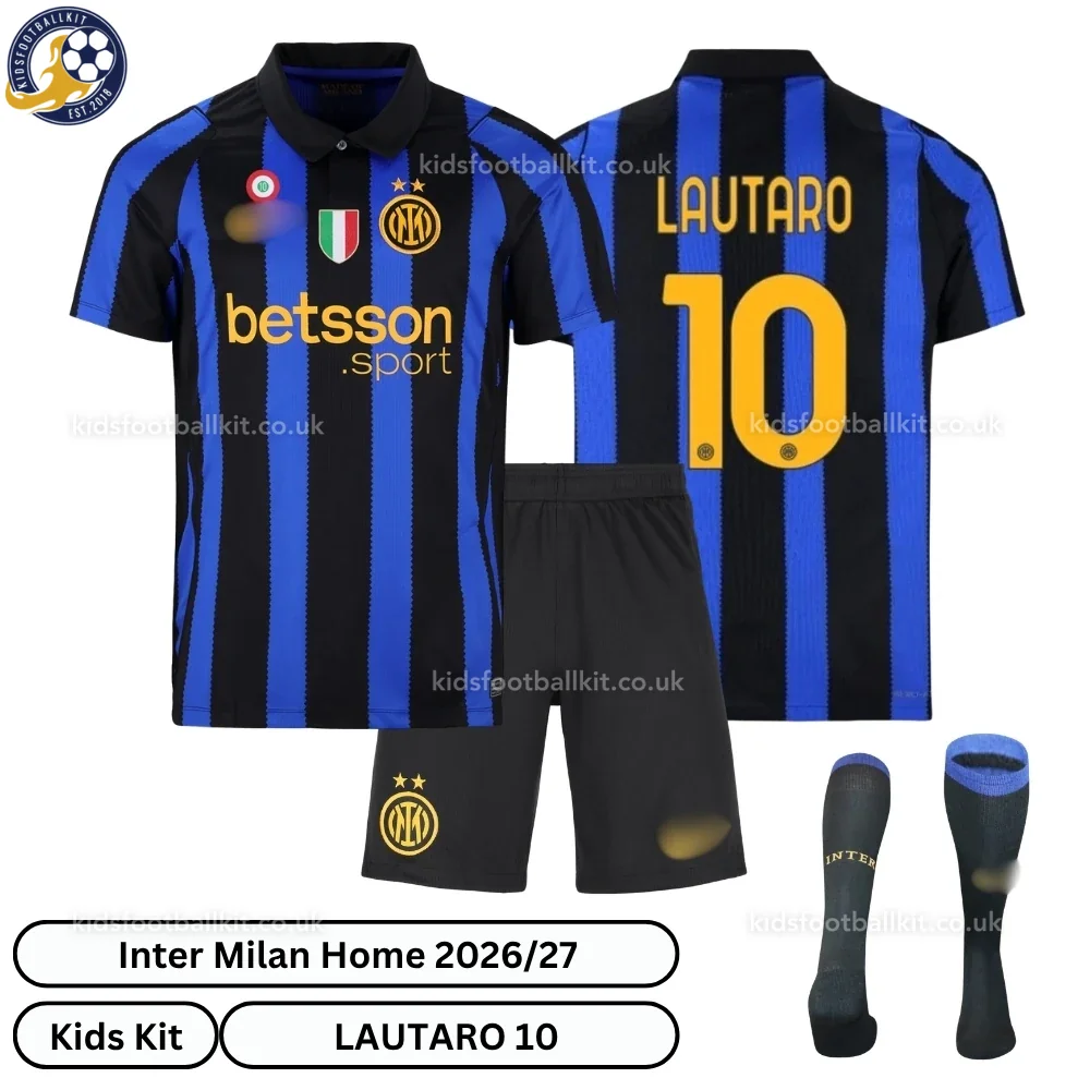 Inter Milan Home Kids Football Kit 2026/27 – LAUTARO 10 (With Socks)