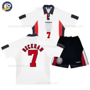 Retro England Home Kids Football Kit 1998 – BECKHAM 7 (No Socks)
