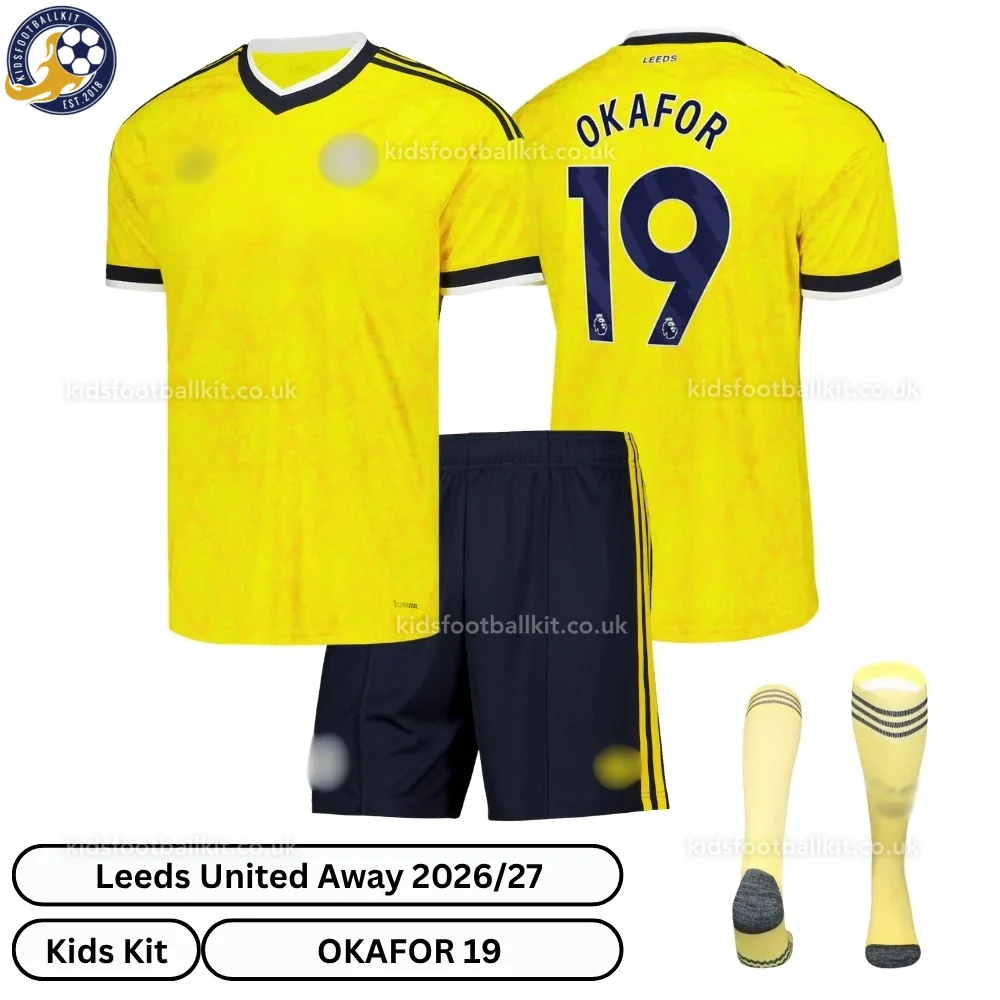 Leeds United Away Kids Football Kit 2026/27 – OKAFOR 19 (With socks)