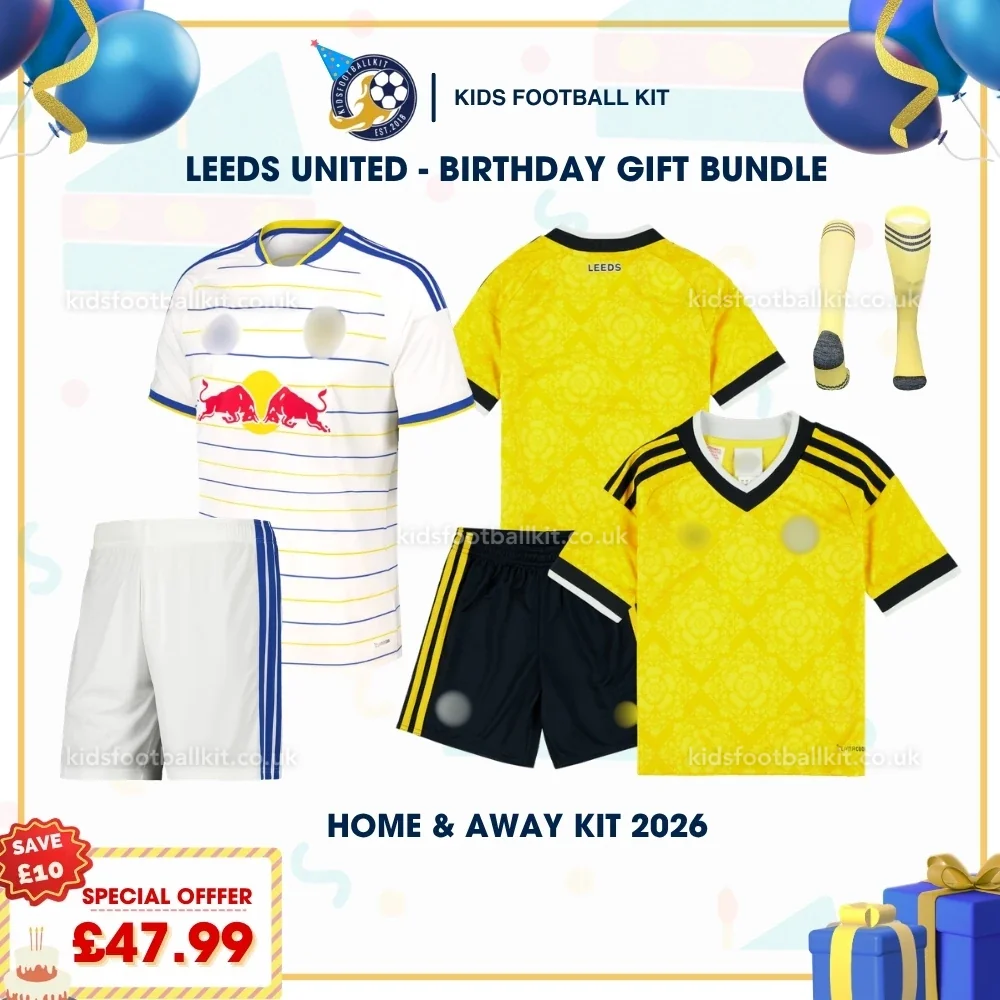 Leeds United Birthday Gift Pack – Home and Away Kids Football Kit 2026/27