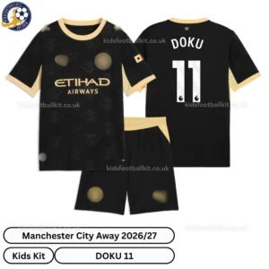 Manchester City Away Kids Kit 26_27-over view-DOKU 11