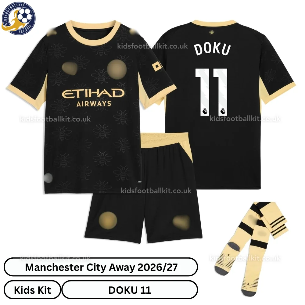 Manchester City Away Kids Football Kit 2026/27 – DOKU 11 (With Socks)