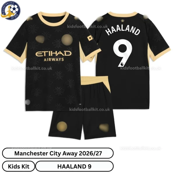 Manchester City Away Kids Kit 26_27-over view-HAALAND 9