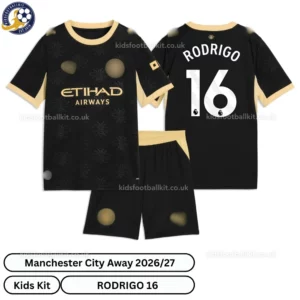 Manchester City Away Kids Kit 26_27-over view-RODRIGO 16