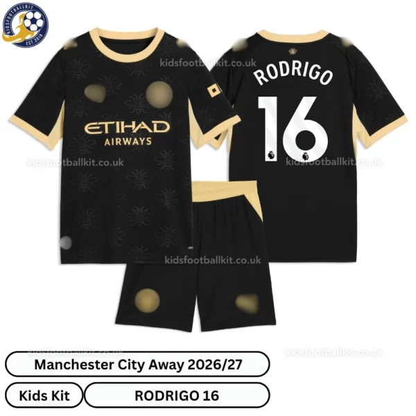Manchester City Away Kids Kit 26_27-over view-RODRIGO 16
