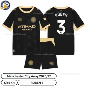 Manchester City Away Kids Kit 26_27-over view-RÚBEN 3
