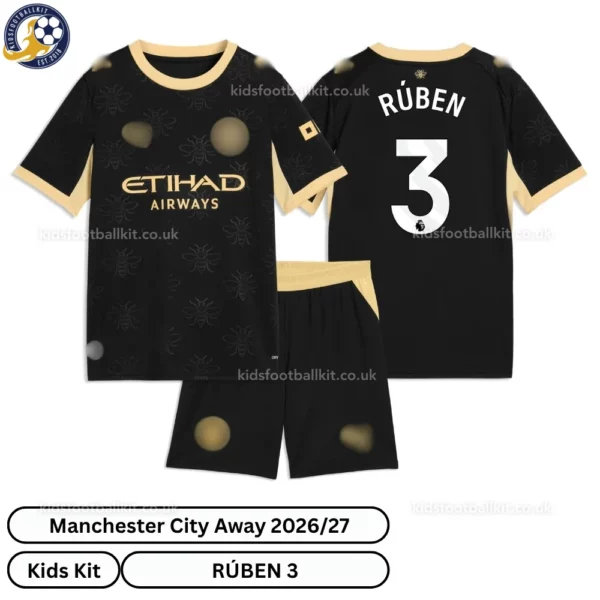 Manchester City Away Kids Kit 26_27-over view-RÚBEN 3