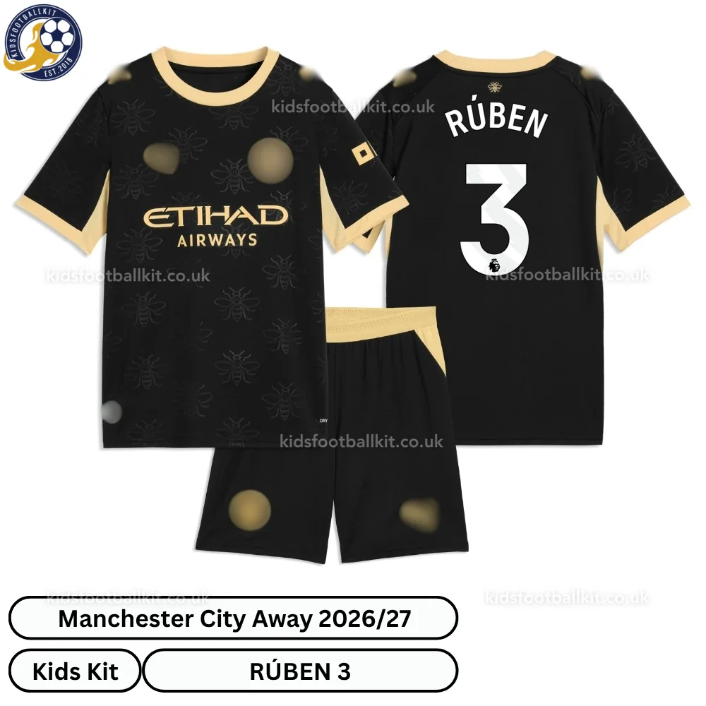 Manchester City Away Kids Football Kit 2026/27 – RÚBEN 3 (No Socks)