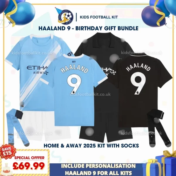 Manchester City Home & Away Kids Football Kit with socks 25_26 _ HAALAND 9-p