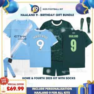 Manchester City Home & Fourth Kids Football Kit 25_26 _ HAALAND 9-p