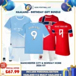 Manchester City and Norway Home Kids Kits 26 - HAALAND 9 and BRAUT HAALAND 9