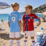 Manchester City and Norway Home Kids Kits 26 - HAALAND 9 and BRAUT HAALAND 9-image