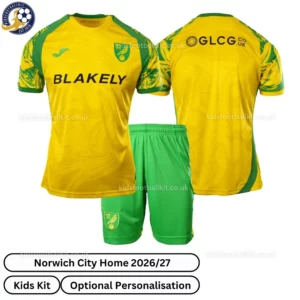 Norwich City Home Kids kit 26_27-over view