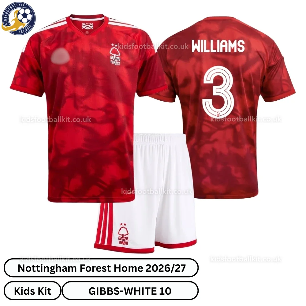 Nottingham Forest Home Kids Football Kit 2026/27 – WILLIAMS 3 (No socks)