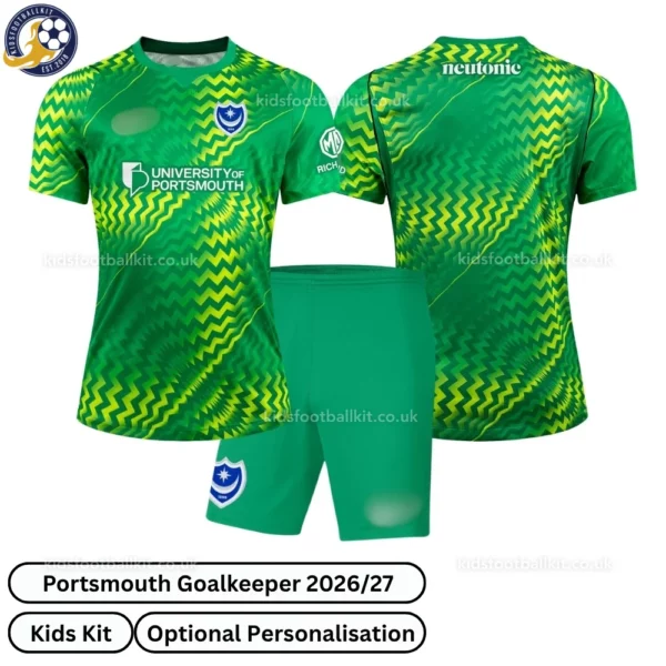Portsmouth Goalkeeper Kids Kit 2026_27-over view
