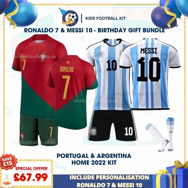 Portugal and Argentina Home Kids Kits_RONALDO 7 and MESSI 10-p