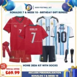 Portugal and Argentina World Cup Home Kids Football Kit 2026 with socks_RONALDO 7 and MESSI 10-p