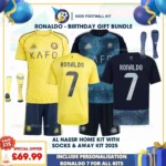 Ronaldo Al Nassr home & away kids football kit 25_26-over view-p