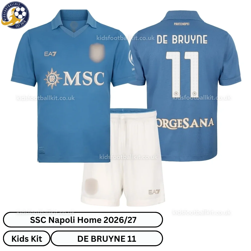 SSC Napoli Home Kids Football Kit 2026/27 – DE BRUYNE 11 (No socks)
