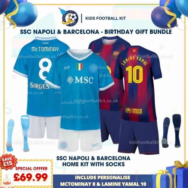 SSC Napoli and Barcelona home Kids Football Kit 25_26-p