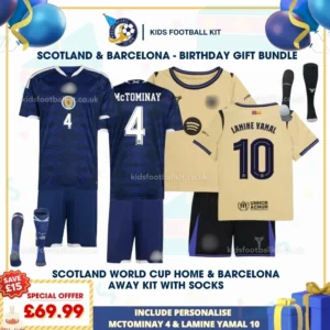 Scotland home and Barcelona away Kids Football Kit 25_26 - MCTOMINAY 4 and LAMINE YAMAL 10-p