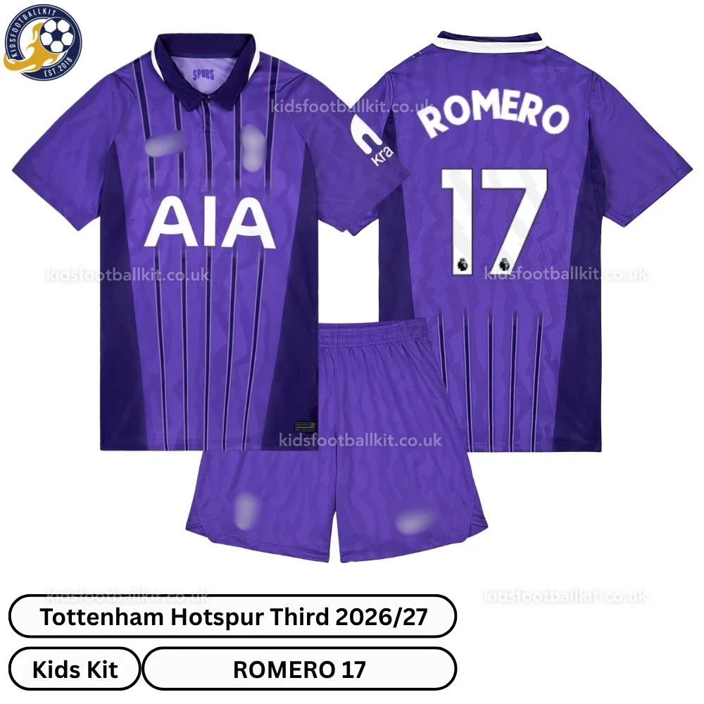 Tottenham Hotspur Third Kids Football Kit 2026/27 – ROMERO 17 (No Socks)