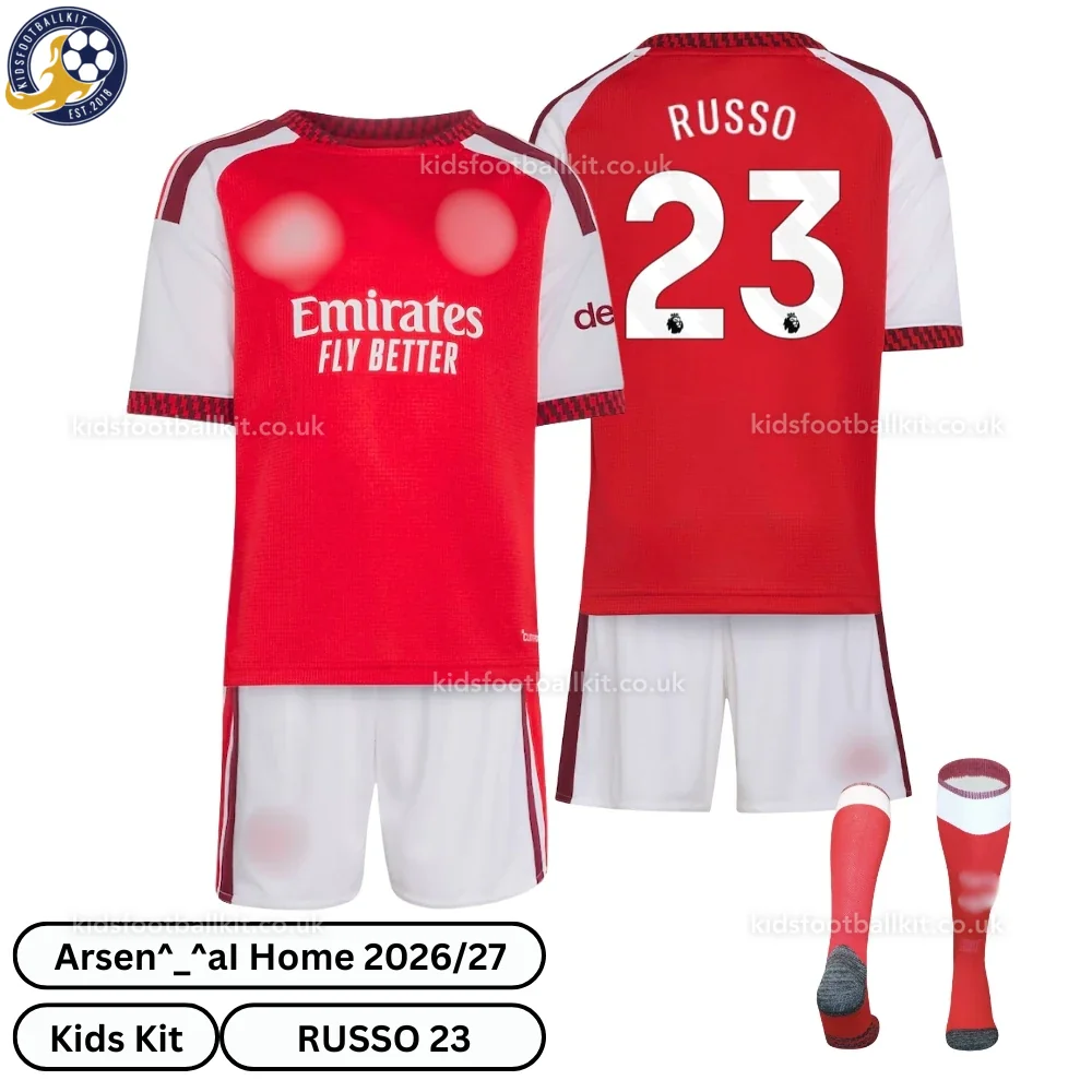 North London Red Home Kids Football Kit 2026/27 – RUSSO 23 (With Socks)