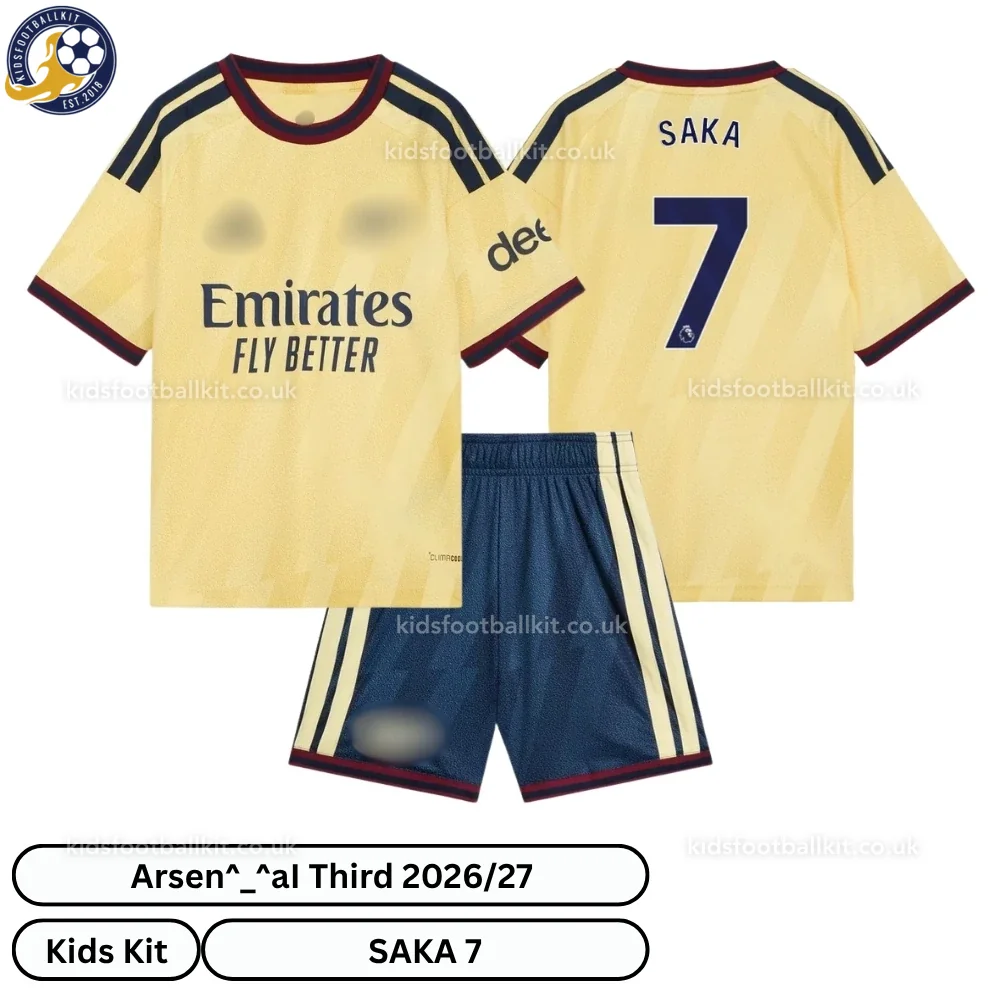 North London Red Third Kids Football Kit 2026/27 – SAKA 7 (No Socks)