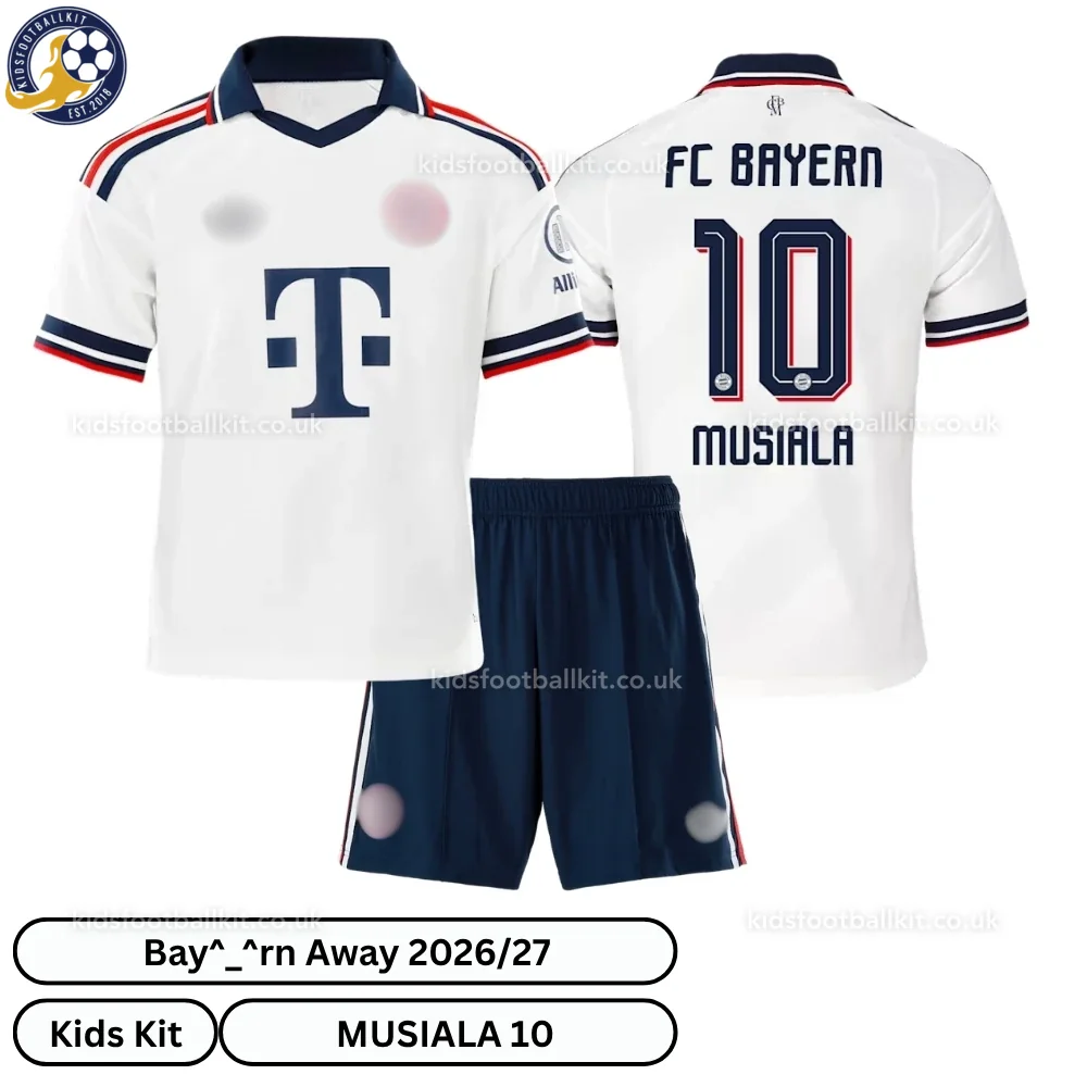 Bay^_^rn Away Kids Football Kit 2026/27 – MUSIALA 10 (No Socks)