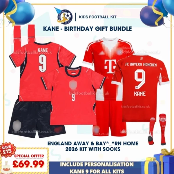 england away and b-m home kids kits 2026-KANE 9-p