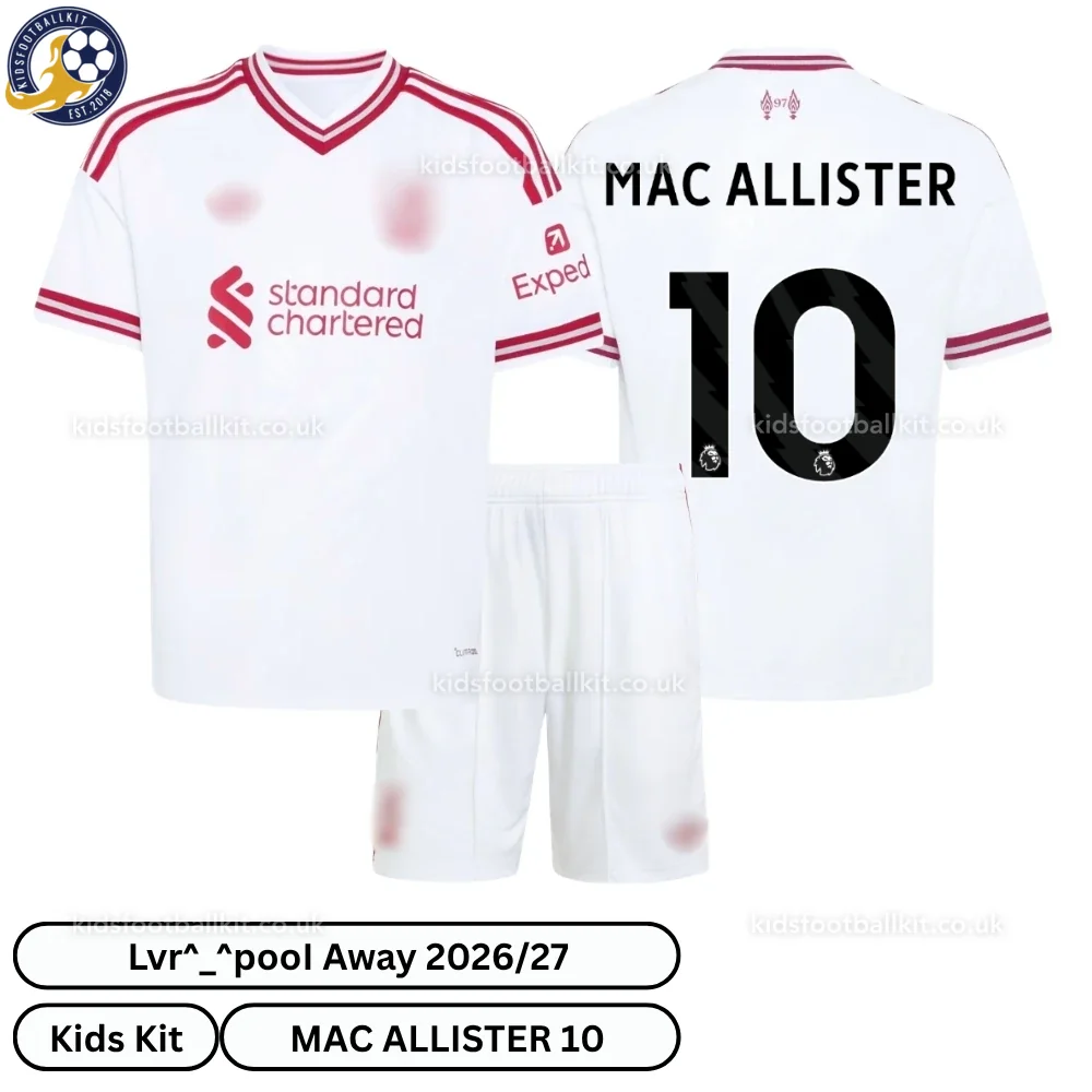 Lvr^_^pooI Away Kids Football Kit 2026/27 – MAC ALLISTER 10 (No socks)