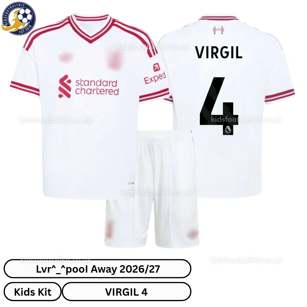 Lvr^_^pooI Away Kids Football Kit 2026/27 – VIRGIL 4 (No socks)