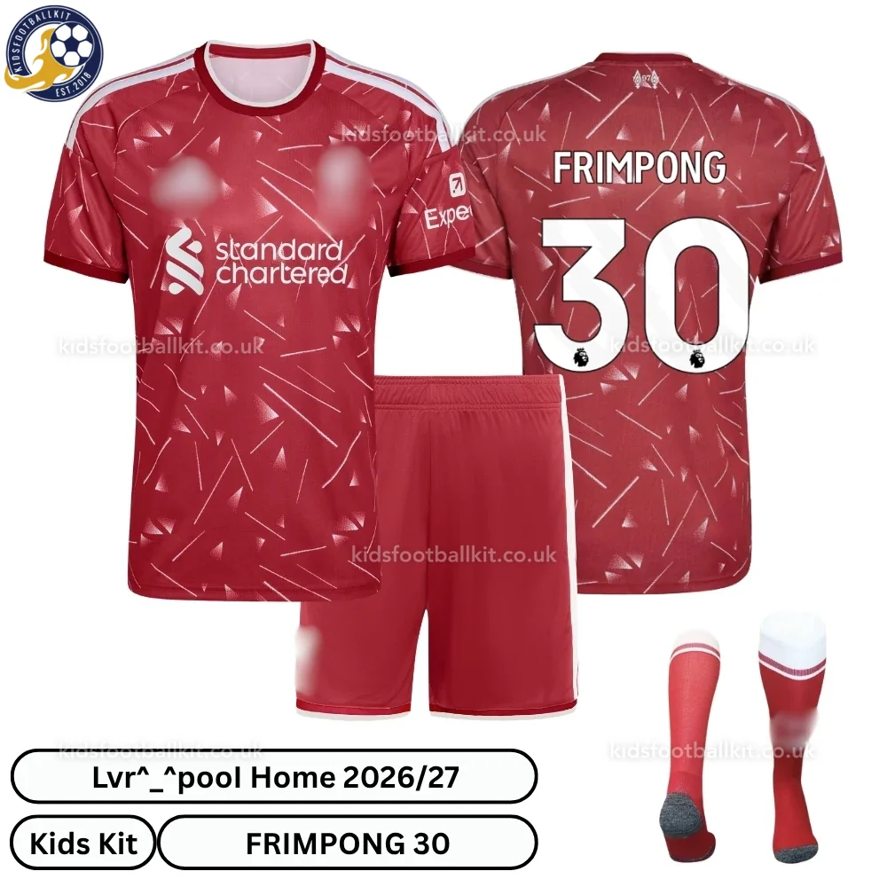 Lvr^_^pooI Home Kids Football Kit 2026/27 – FRIMPONG 30 (With socks)