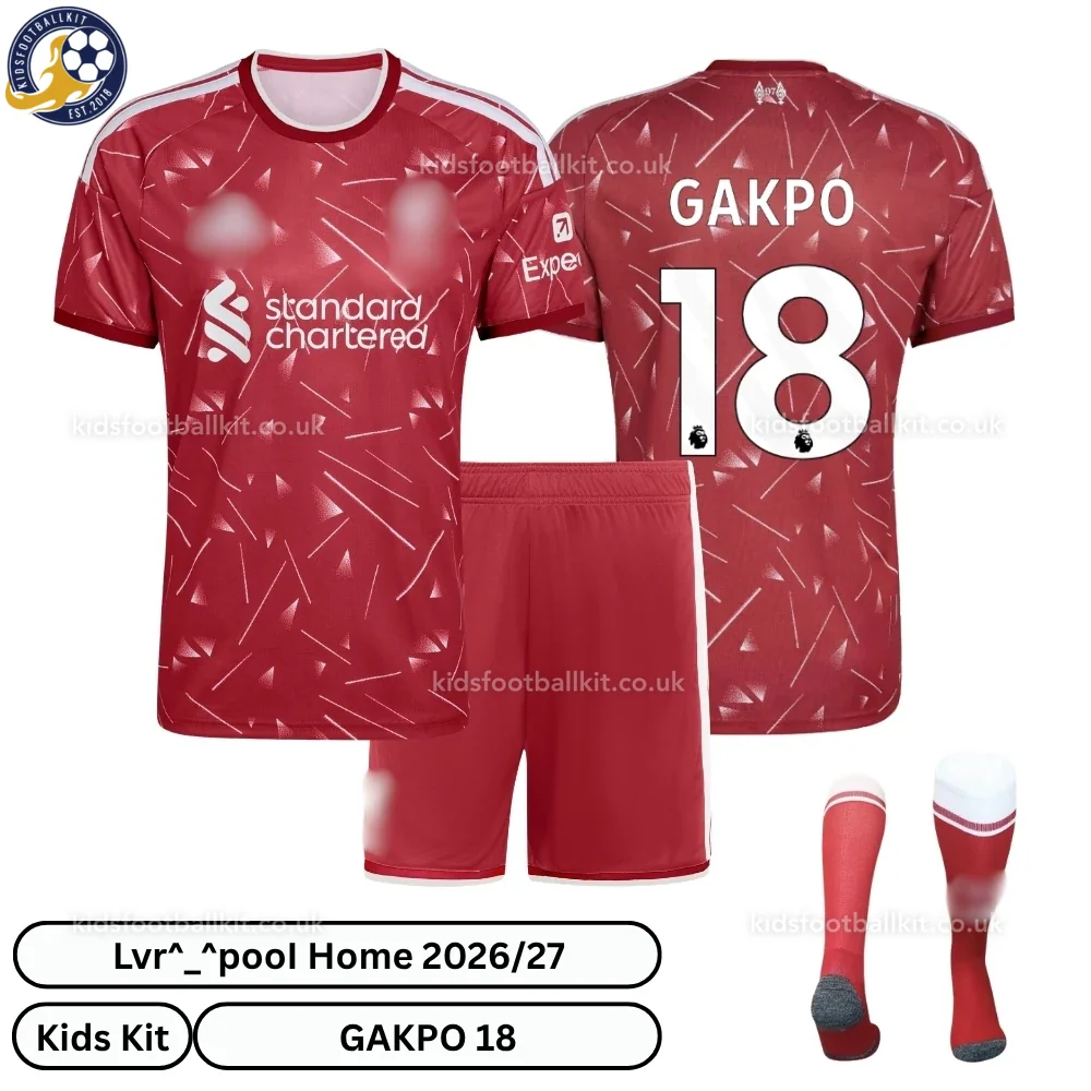 Lvr^_^pooI Home Kids Football Kit 2026/27 – GAKPO 18 (With socks)