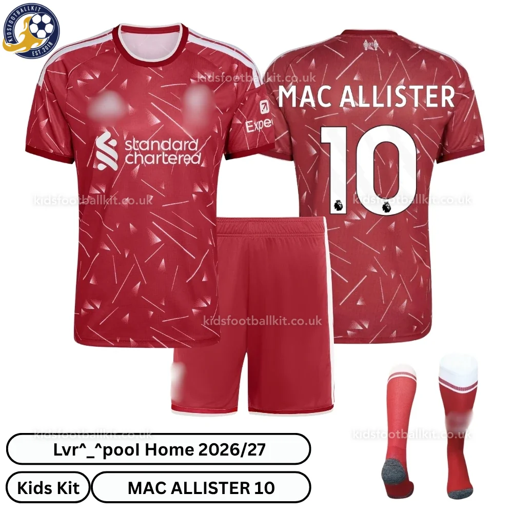 Lvr^_^pooI Home Kids Football Kit 2026/27 – MAC ALLISTER 10 (With socks)