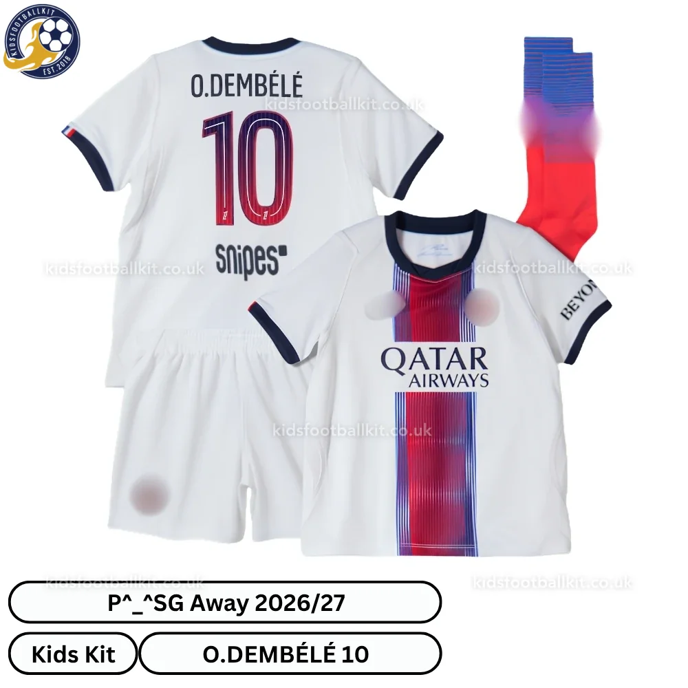 P^_^SG Away Kids Football Kit 2026/27 – O.DEMBÉLÉ 10 (With socks)