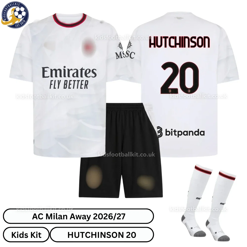 AC Milan Away Kids Football Kit 2026/27 – HUTCHINSON 20 (With socks)